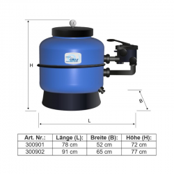Sandfilterbehälter Grenada aus HDPE OKU Filterbehälter mit 6-Wege-Side-Mount-Ventil