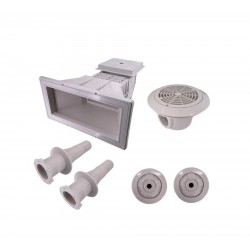 Einbauteile-Set für Styroporpools 1 x Breitmaulskimmer 2 x Einlaufdüsen 2 x Wanddurchführungen 1 x Bodenablauf